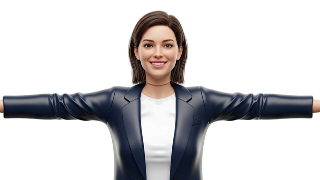 3D Animated Woman in Business Suit with Arms Outstretched