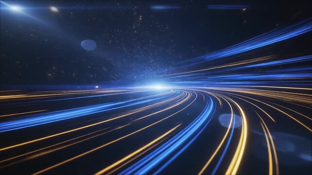 Firefly A cinematic broadcast logo opening, glowing blue and gold light streaks sweeping across 