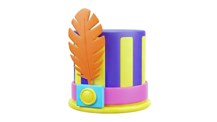3D Rendered Colorful Top Hat with Feather and Button