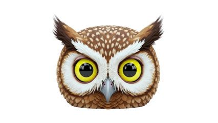 Close-up Portrait of a Brown Owl with Bright Yellow Eyes