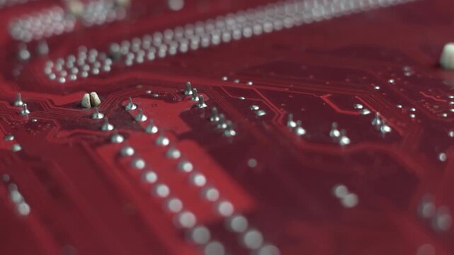 Computer Motherboard, Macro Close Up of Back Board Solders