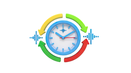 Clock with cycle arrows and sound wave icons