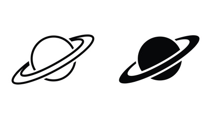 Simple black and white illustration of saturn planet © Jahidul