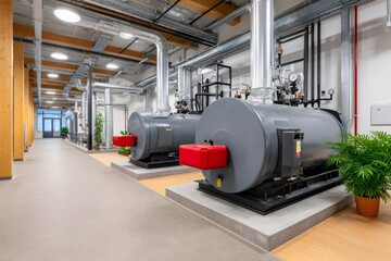 Industrial boilers providing modern heating system in infrastructure facility