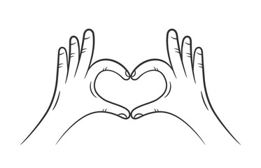 Fototapeta premium Hands forming heart shape with fingers symbolizing love and care gesture, line drawing style