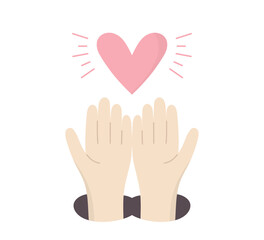 Obraz premium Flat illustration of open hands supporting a pink heart symbolizing love, care, help, and charity