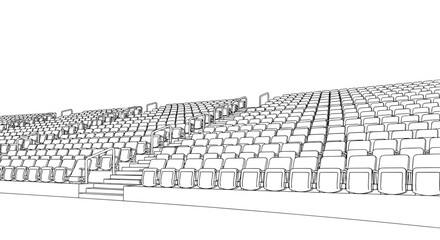 Fototapeta premium Detailed line drawing of an empty auditorium with rows of stadium seating for theater or cinema audiences in a minimalist style.