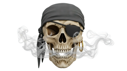 Pirate Skull with Eyepatch, Bandana, and Smoke