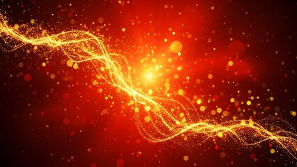 Vibrant neon light effect with glowing orange particles and radiant beam