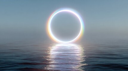 Glowing Ring of Light Reflected on Calm Water Surface.