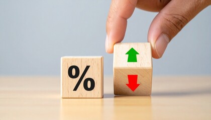 Wooden blocks with percentage and arrows