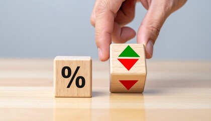 Wooden blocks with percentage and arrows