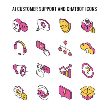 AI customer support and chatbot vector set icons
