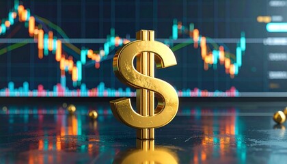 Golden dollar sign with stock chart decline