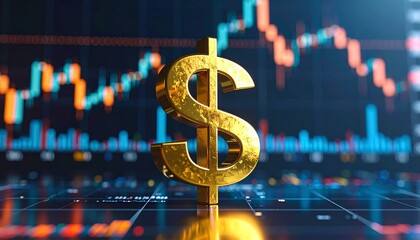 Golden dollar sign with stock chart decline