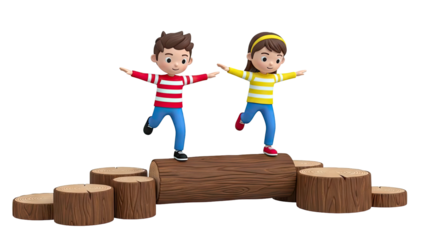 Children balancing on logs
