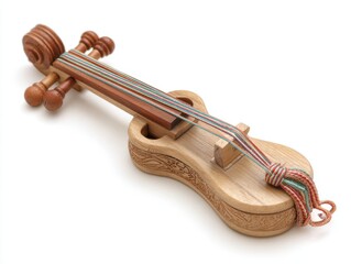 Fototapeta premium Traditional Wooden String Instrument With Colorful Strands on White Background