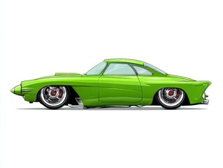 Vibrant Green Vintage Coupe Hot Rod Car with Chrome Wheels Detailed Pixel Art