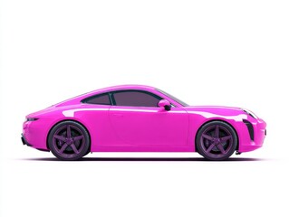 Vibrant Pink Sports Car Sleek Design on White Studio Background with Detailed Wheels