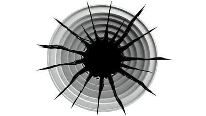 Abstract black void with sharp tendrils against concentric grey circles