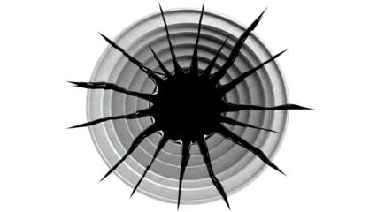 Abstract black void with sharp tendrils against concentric grey circles