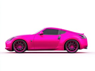 Vibrant Pink Sports Car With Black and Pink Rims Isolated On White Background Studio Shot