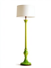 Vintage Green Floor Lamp With White Lampshade On White Background
