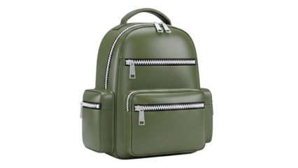 Modern Olive Green Backpack with Silver Zippers