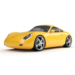 Yellow Sports Car With Chrome Wheels In Studio Lighting On White Background