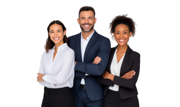 Confident multi-ethnic business team smiling together with crossed arms, isolated on transparent - Powered by Adobe