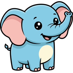 Obraz premium Cute blue elephant cartoon character with big ears smiling