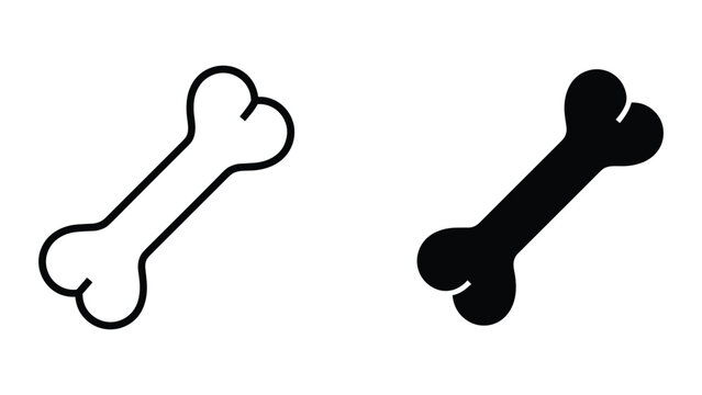 Dog bone icon set in black outline and solid style