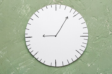 Paper clock on grey background. Time management. Top view