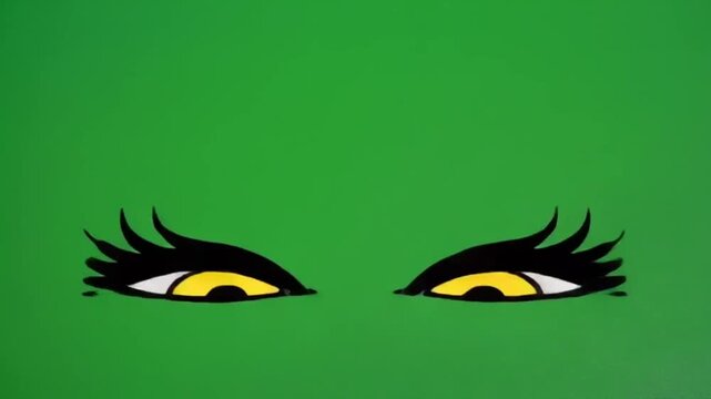 Cartoon Eyes Blinking Rapidly On Green Screen