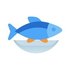Obraz premium Stylized blue fish on plate flat vector illustration