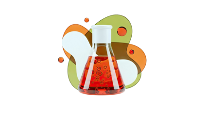 Erlenmeyer Flask with Red Liquid and Abstract Shapes
