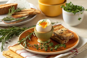 A plate of food with a fried egg on top of greens