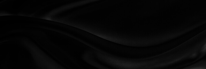 Obraz premium Black gray satin dark fabric texture luxurious shiny that is abstract silk cloth panorama background with patterns soft waves blur beautiful.