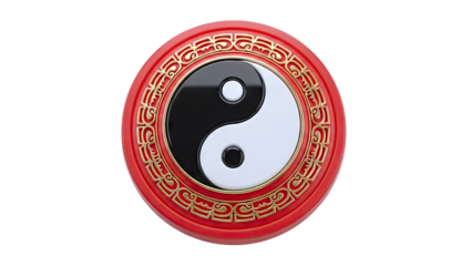 Yin Yang Symbol with Red and Gold Ornate Border