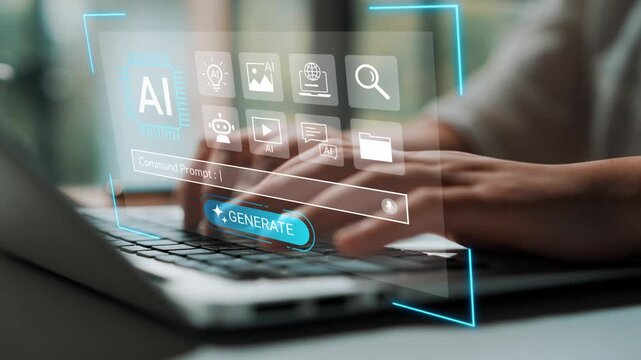 Person Typing on Laptop with Artificial Intelligence Interface Showing Digital Tools and Commands for Tech Development and Innovation in Modern Workspace Gluon.