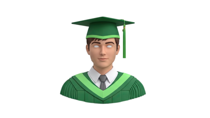 3D Stylized Graduate Character in Green Cap and Gown