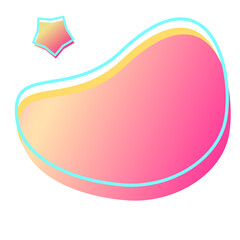 An abstract graphic image featuring organic shapes resembling liquid droplets or fluid, a soft gradient from vibrant pink to a pastel yellowish-orange with a faint light blue outline 