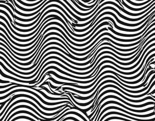 A black and white abstract image featuring wavy, parallel lines