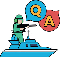 Naklejka premium A man is holding a gun and standing on a boat