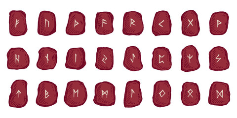 Set of hand drawn viking runes Rune stones with ancient norse alphabet characters engraved on them Scandinavian futhark germanic celtic Single element for design, print, web, decor
