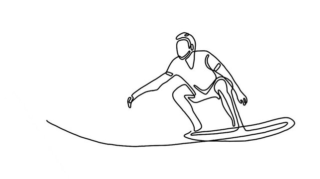 continuous line animation of surfer in action riding the waves