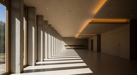 Modern Minimalist Interior with Large Windows and Natural Light in Contemporary Building