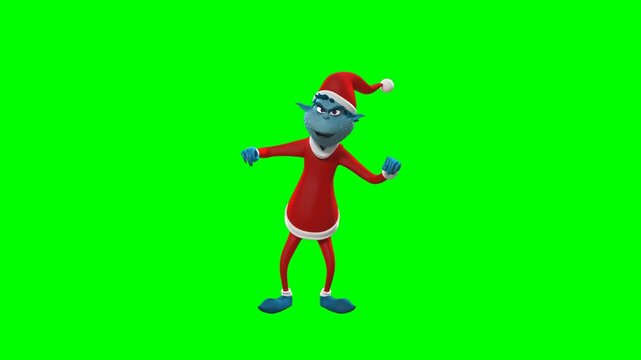 Grivy Claus Talking Gesture on Green Screen for Holiday Promotion. Festive 3D Christmas character delivering speech, explanation, announcement, or greeting with expressive mouth movement.
