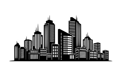 Obraz premium Black Silhouette of a Modern City Skyline with Skyscrapers on White Background