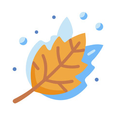 Cartoon yellow leaf partially covered in snow and ice © Xihan